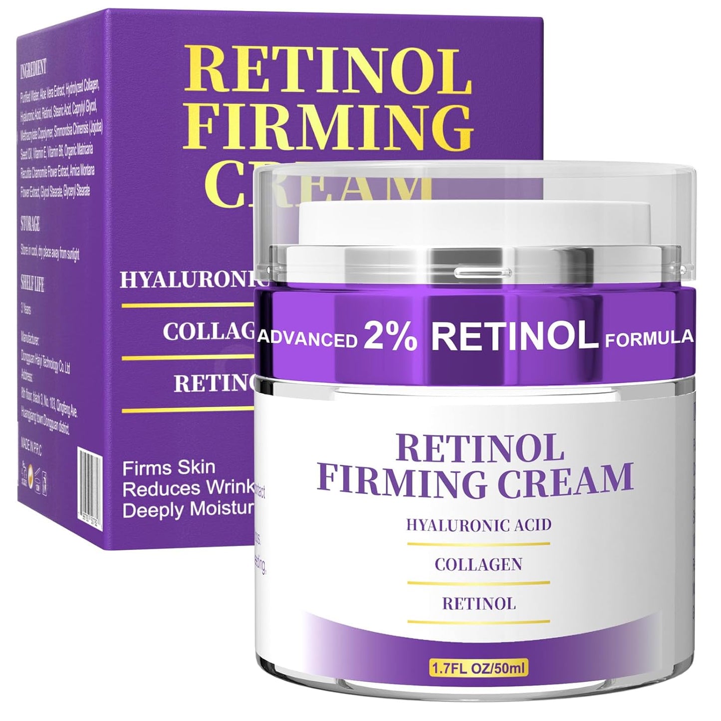 Retinol Serum Cream for Face, anti Aging Face Moisturizer for Face Tightening and Firming, Day & Night Moisturizing with Collagen, Hyaluronic Acid for Sagging Skin, Wrinkle, 1.7 Fl OZ